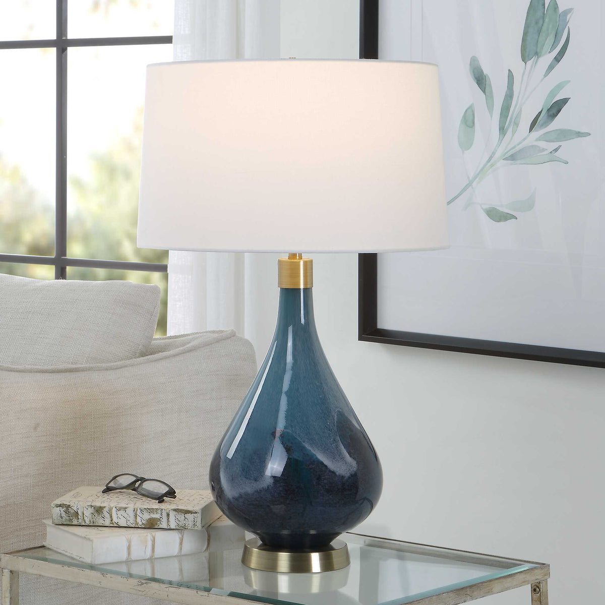 Riviera Blue Art Glass Table Lamp - Ornate Home