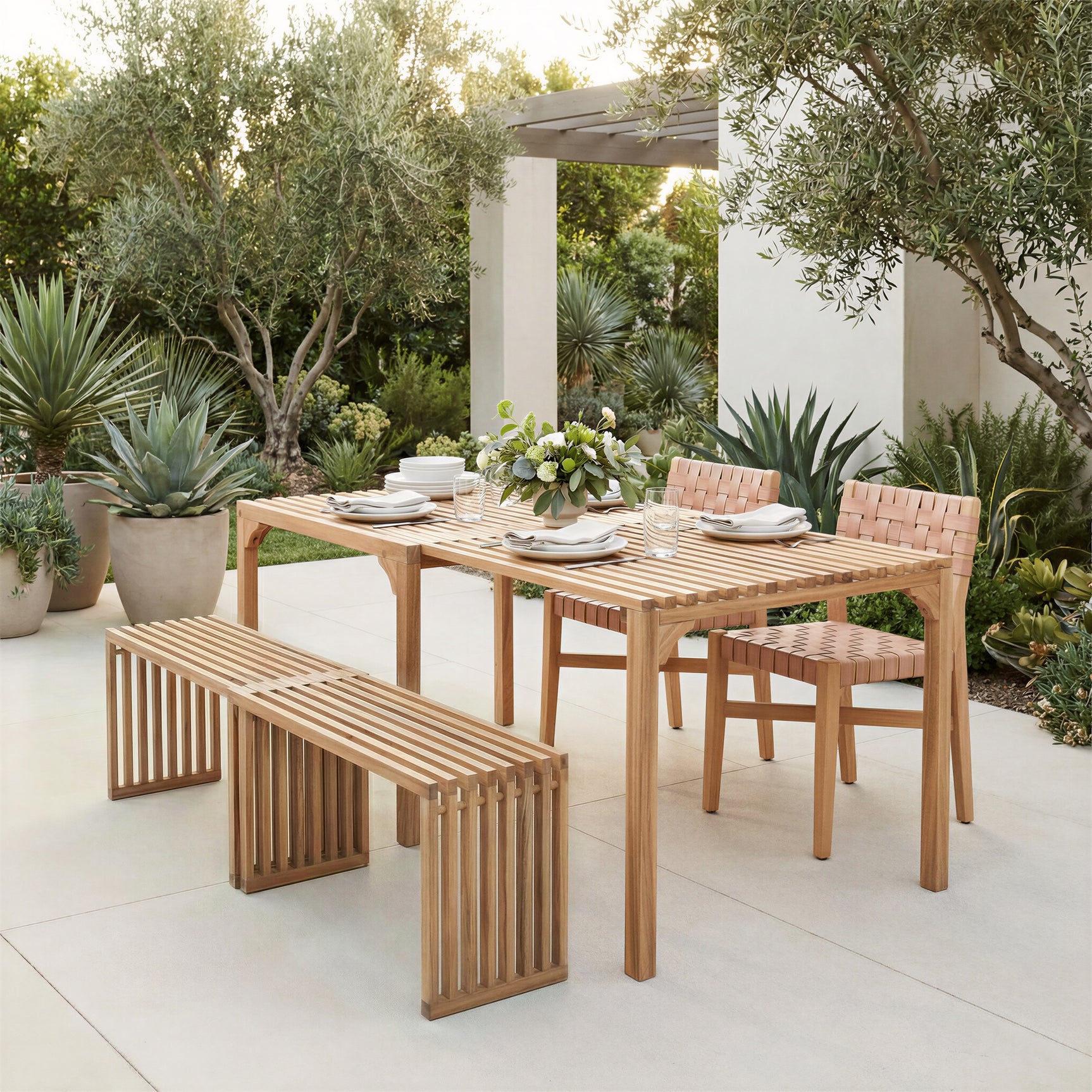 Riviera Natural Extendable Bench (Set of 2) - Ornate Home