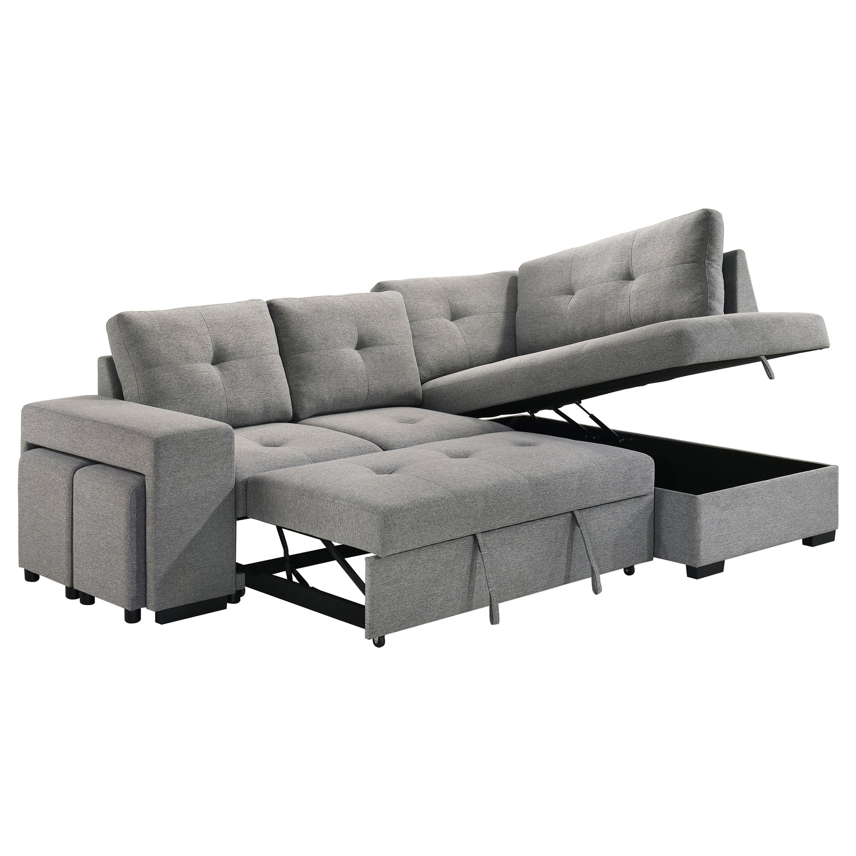Roanne Grey Fabric Upholstered Sleeper Sectional Sofa - Ornate Home