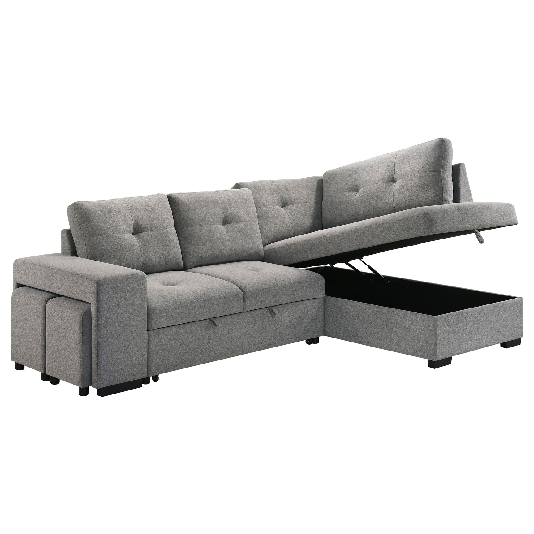 Roanne Grey Fabric Upholstered Sleeper Sectional Sofa - Ornate Home