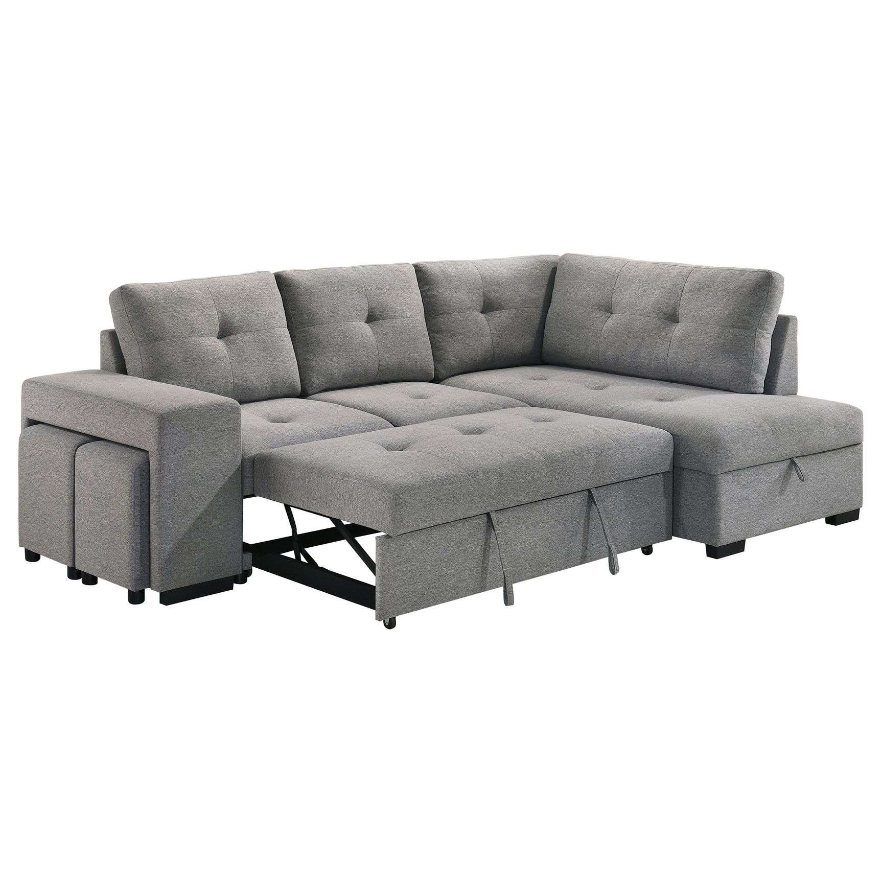 Roanne Grey Fabric Upholstered Sleeper Sectional Sofa - Ornate Home