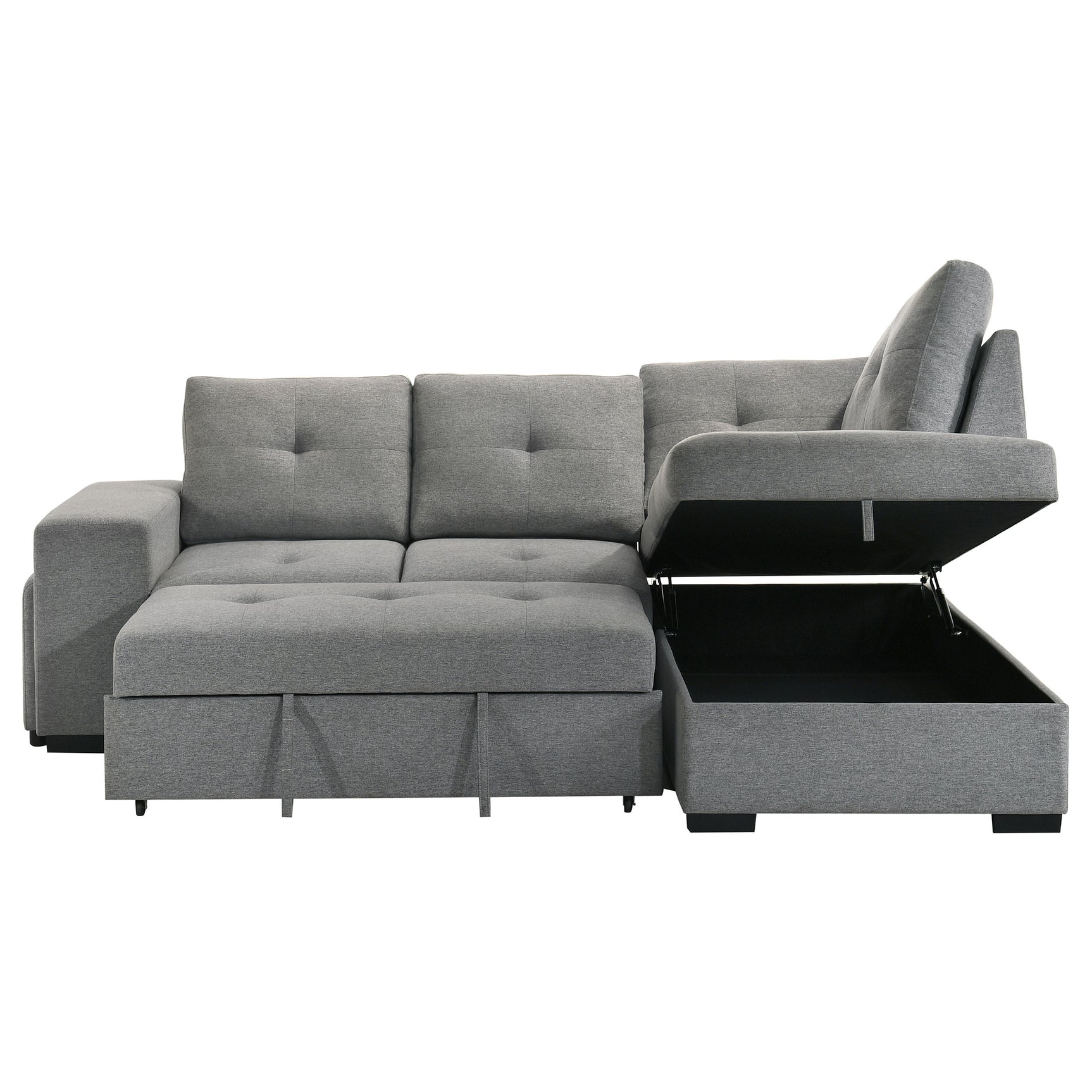 Roanne Grey Fabric Upholstered Sleeper Sectional Sofa - Ornate Home