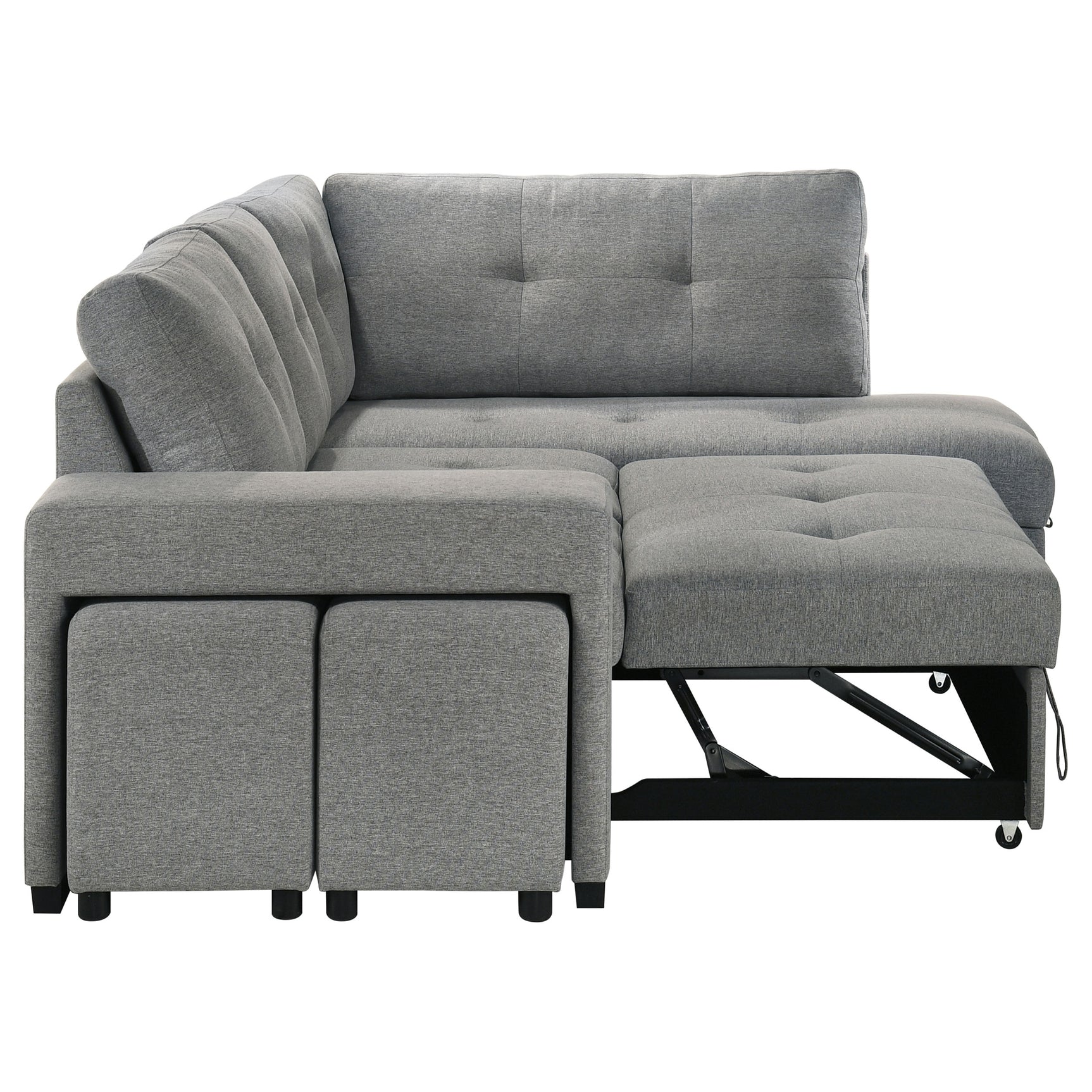 Roanne Grey Fabric Upholstered Sleeper Sectional Sofa - Ornate Home