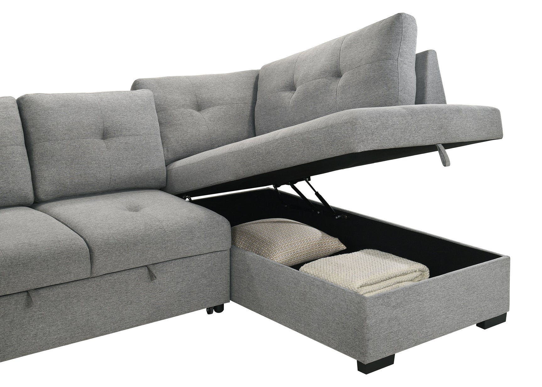 Roanne Grey Fabric Upholstered Sleeper Sectional Sofa - Ornate Home