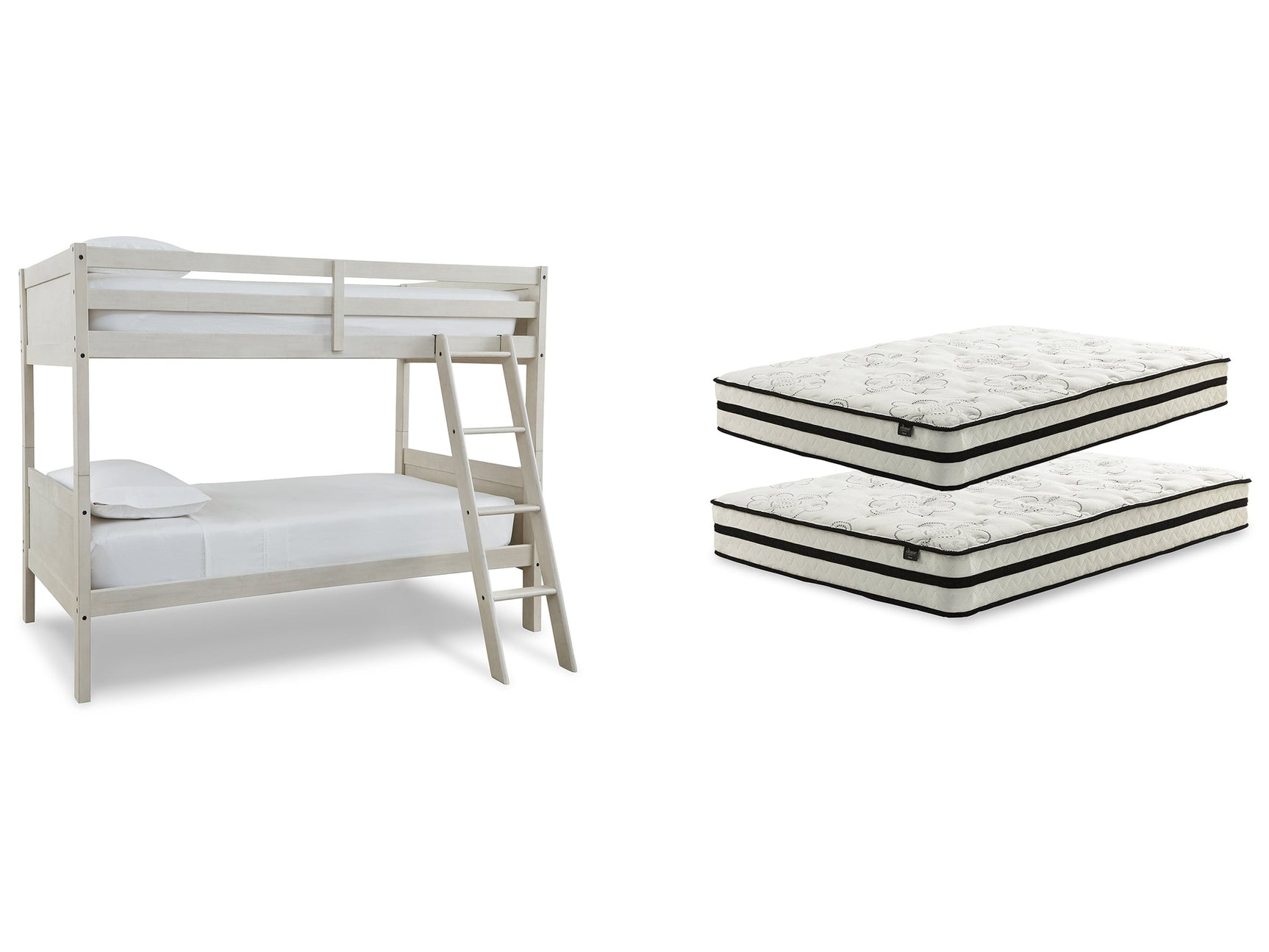 Robbinsdale Antique White Bunk Bedroom Set with Mattresses - Ornate Home