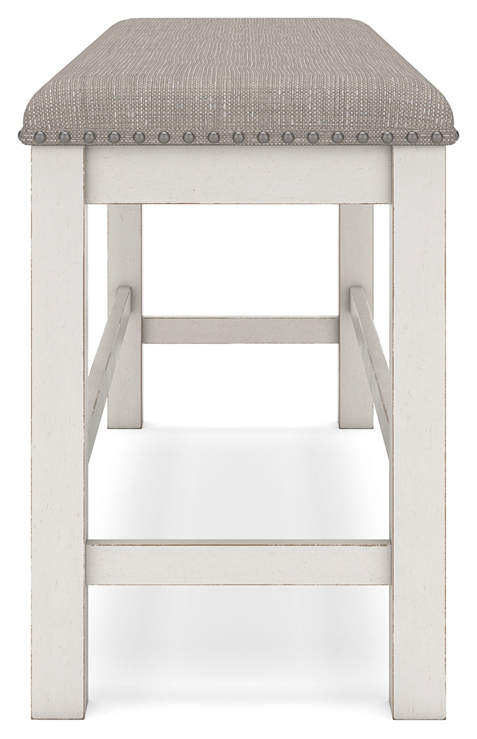 Robbinsdale Antique White Counter Height Dining Table, 2 Barstools, Bench and Server - Ornate Home