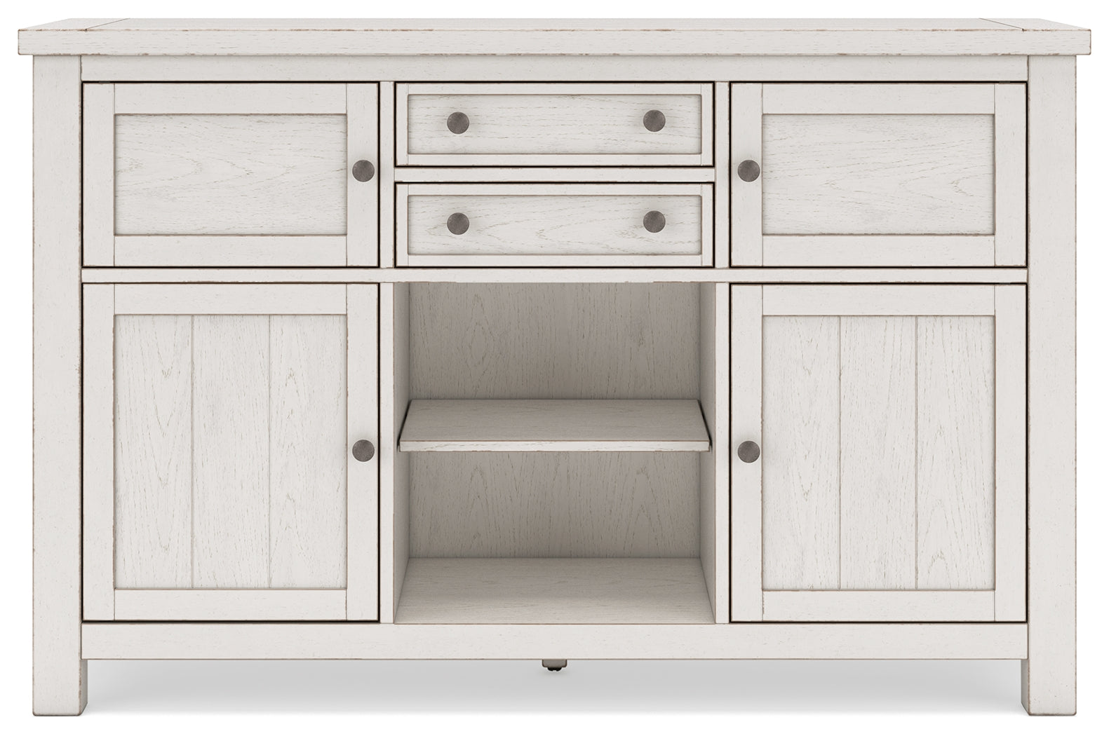 Robbinsdale Antique White Counter Height Dining Table, 2 Barstools, Bench and Server - Ornate Home