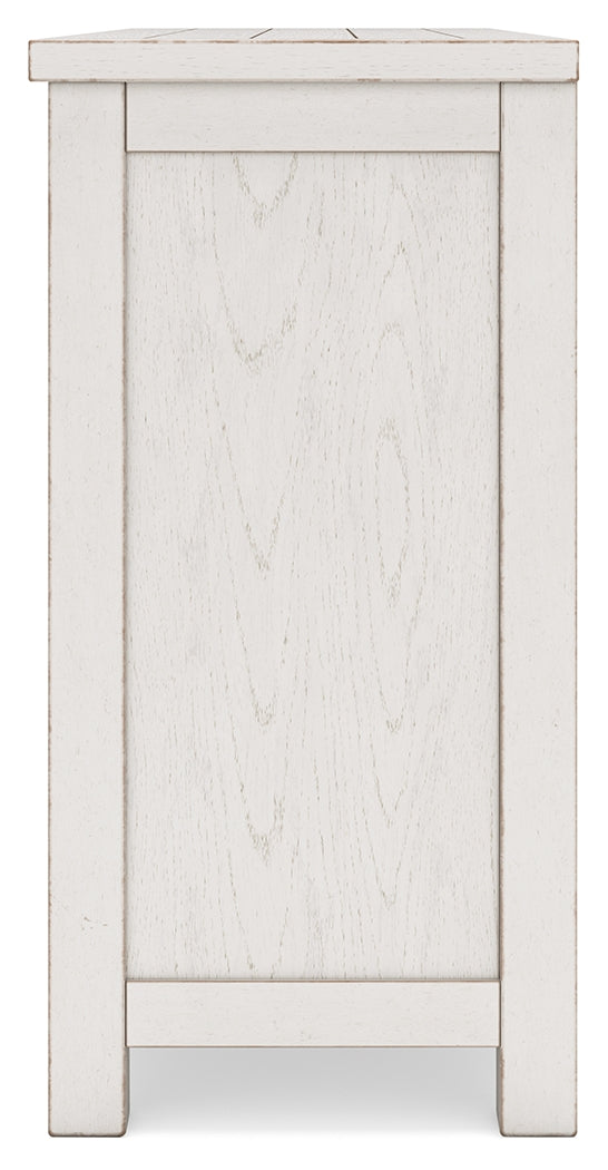 Robbinsdale Antique White Counter Height Dining Table, 2 Barstools, Bench and Server - Ornate Home