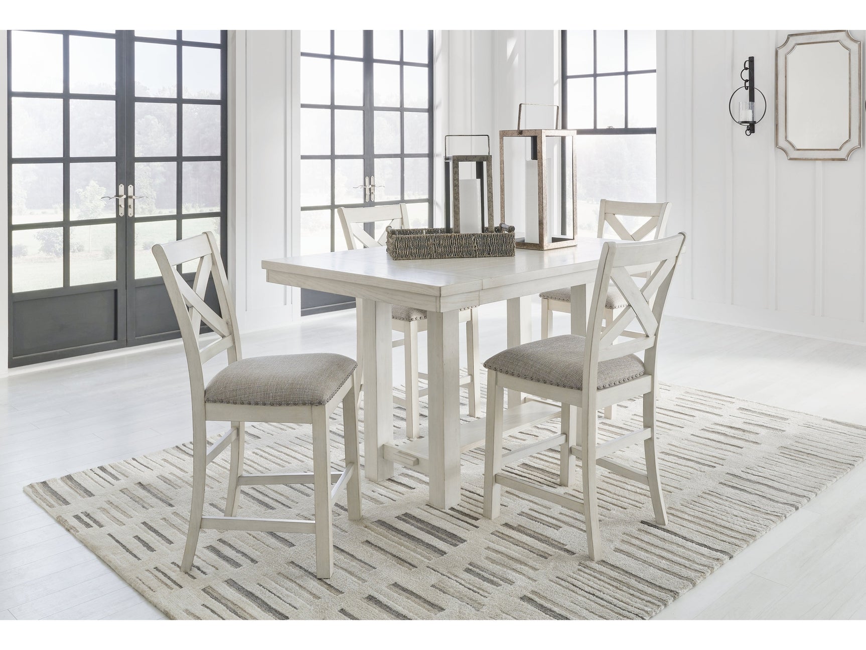 Robbinsdale Antique White Counter Height Dining Table and 4 Barstools - Ornate Home