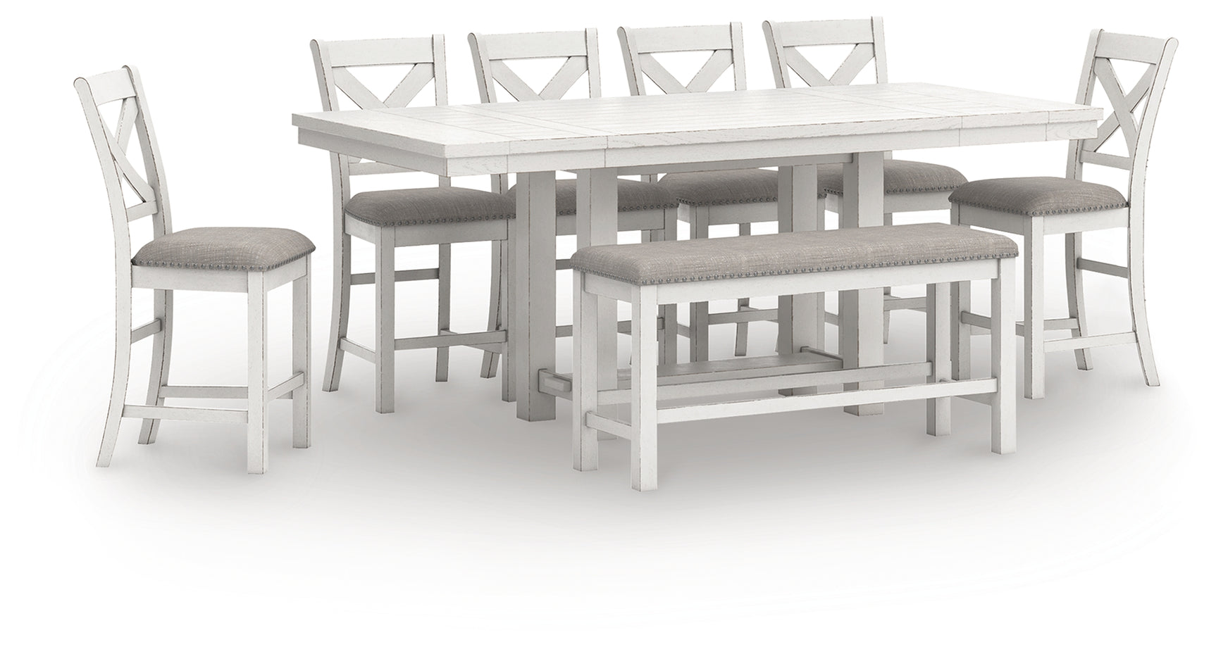 Robbinsdale Antique White Counter Height Extension Dining Table, 6 Barstools and Bench (Online Special Price) - Ornate Home