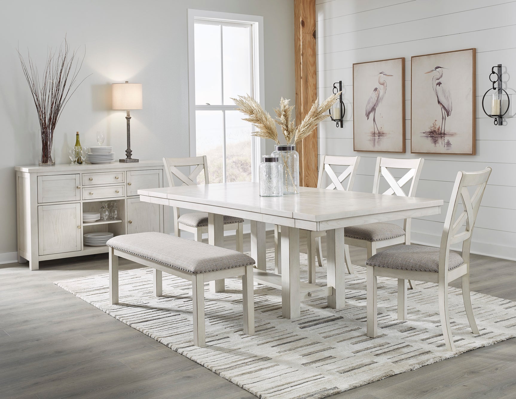 Robbinsdale Antique White Dining Table w/4 Chairs & Bench (Online Special Price) - Ornate Home
