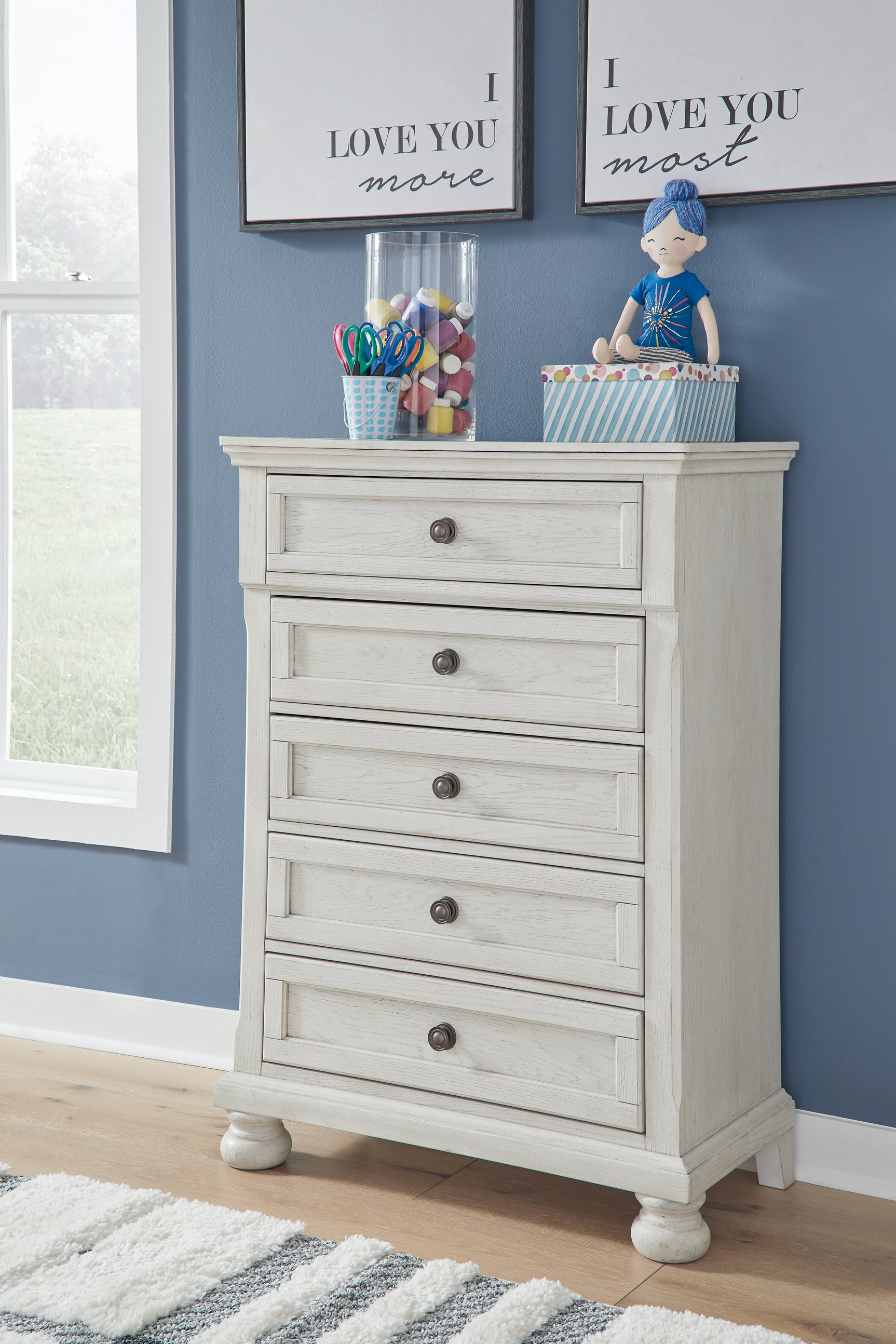 Robbinsdale Antique White Full Sleigh Storage Bed, Chest and Nightstand (Online Special Price) - Ornate Home