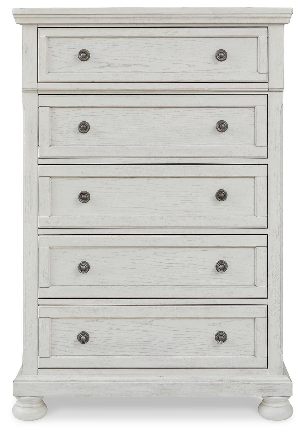 Robbinsdale Antique White King Panel Storage Bed, Dresser, Chest and 2 Nightstands - Ornate Home