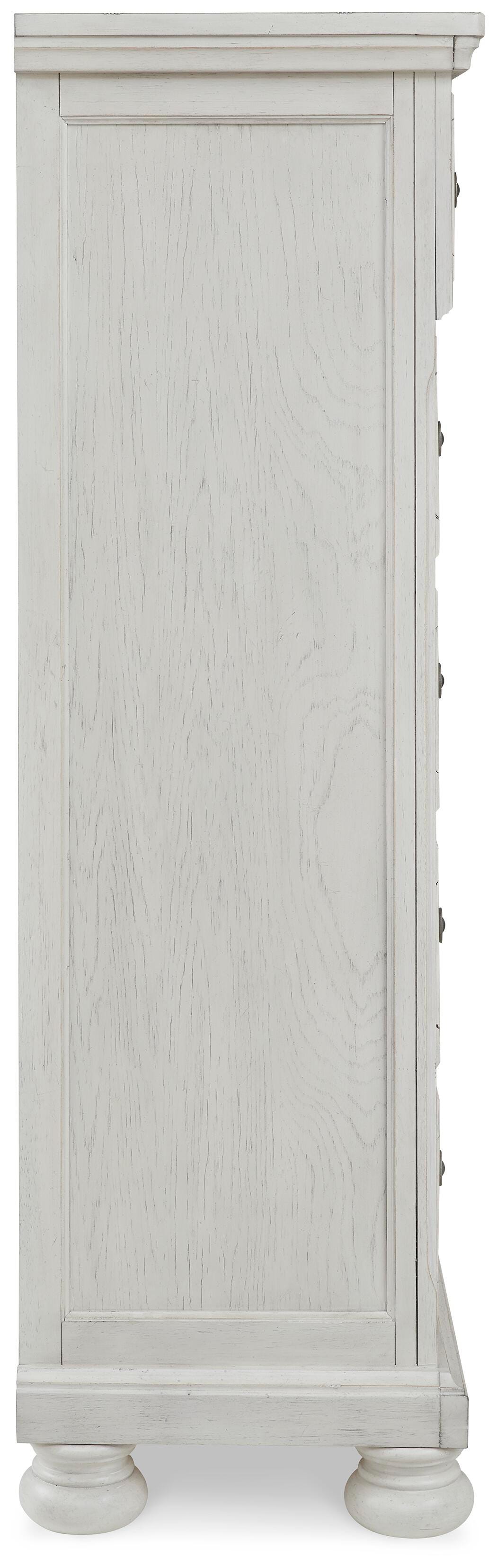 Robbinsdale Antique White King Panel Storage Bed, Dresser, Chest and 2 Nightstands - Ornate Home