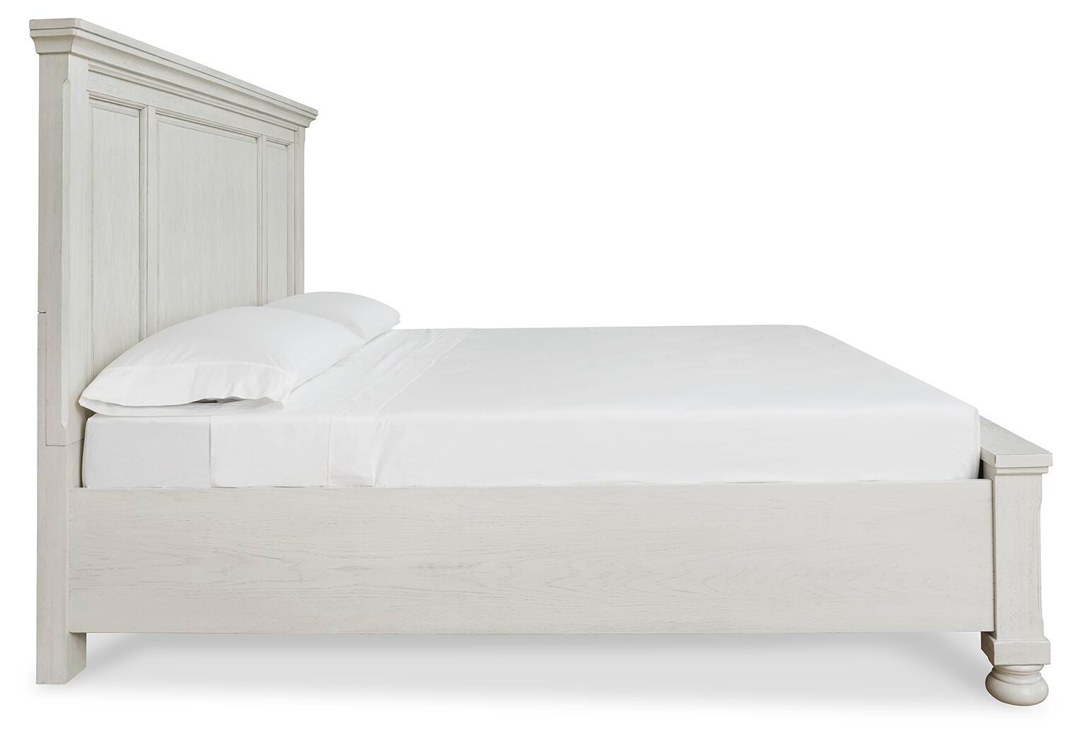Robbinsdale Antique White King Panel Storage Bed, Dresser, Chest and 2 Nightstands - Ornate Home