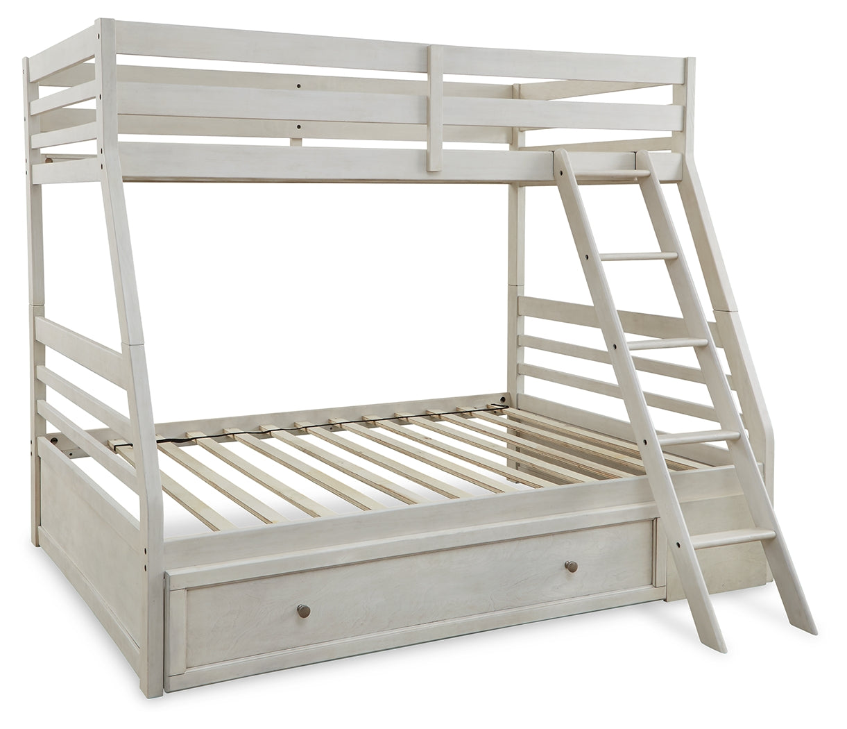 Robbinsdale Antique White Twin over Full Bunk Bed with Storage and Mattresses (Online Special Price) - Ornate Home