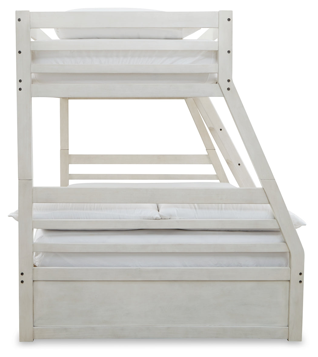 Robbinsdale Antique White/White Twin over Full Bunk Bed and Mattresses - Ornate Home