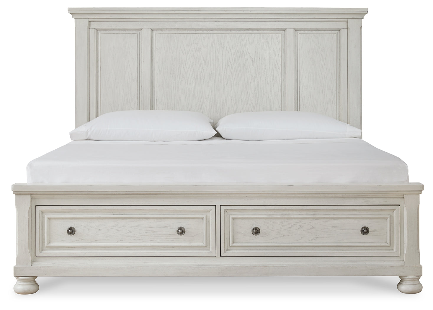 Robbinsdale White King Panel Storage Bedroom Set with Dresser and Mirror (Online Special Price) - Ornate Home