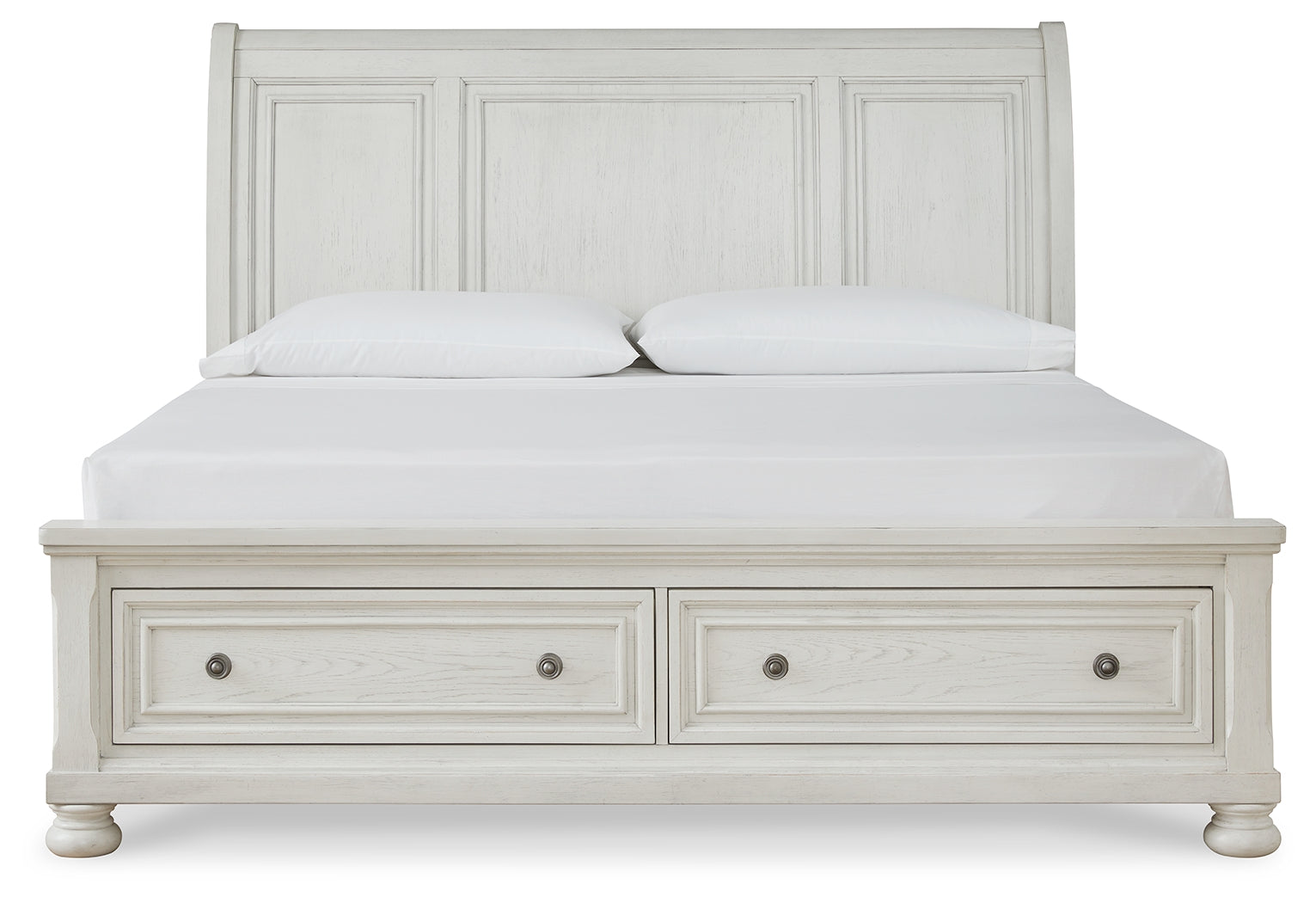 Robbinsdale White King Sleigh Storage Bedroom Set with Dresser and Mirror (Online Special Price) - Ornate Home
