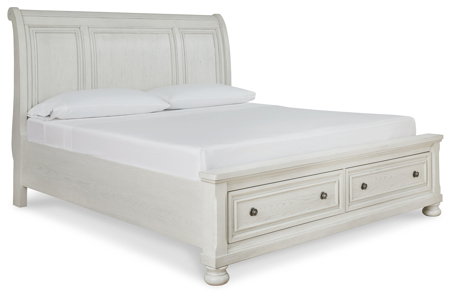 Robbinsdale White King Sleigh Storage Bedroom Set with Dresser and Mirror (Online Special Price) - Ornate Home