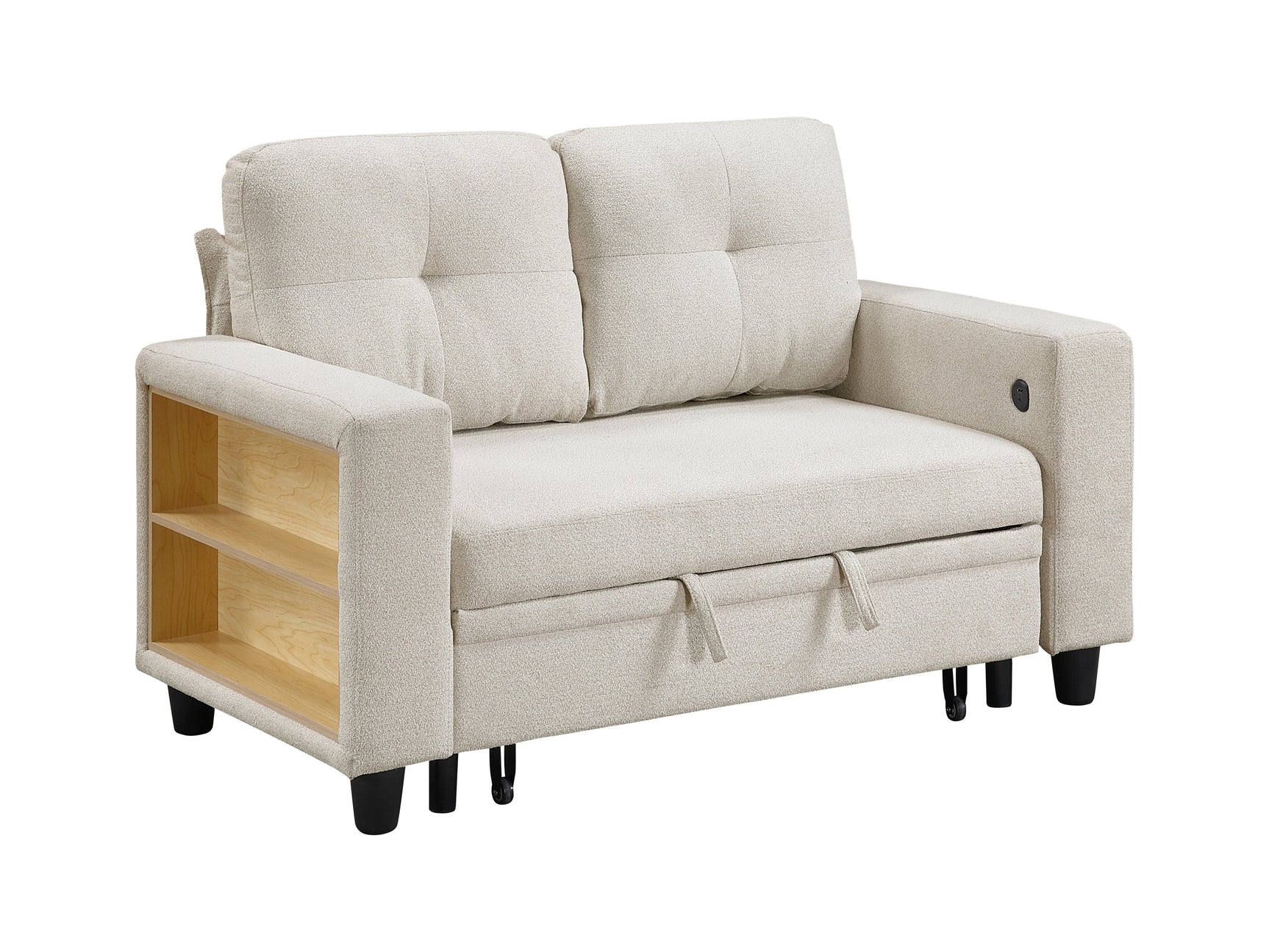 Robinson Beige Pull-Out Loveseat with Storage Shelves and USB Charging Ports - Ornate Home