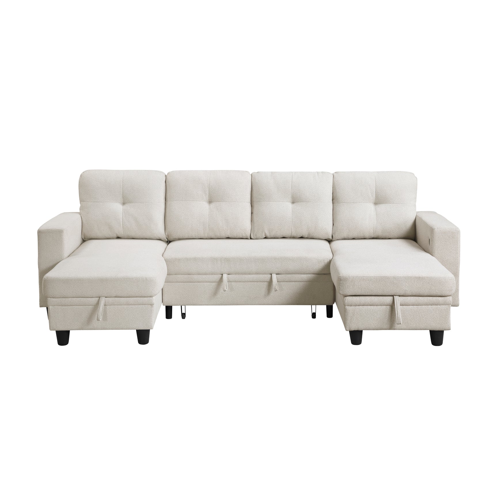 Robinson Beige Sectional with Two Chaises and Pull-out Bed - Ornate Home