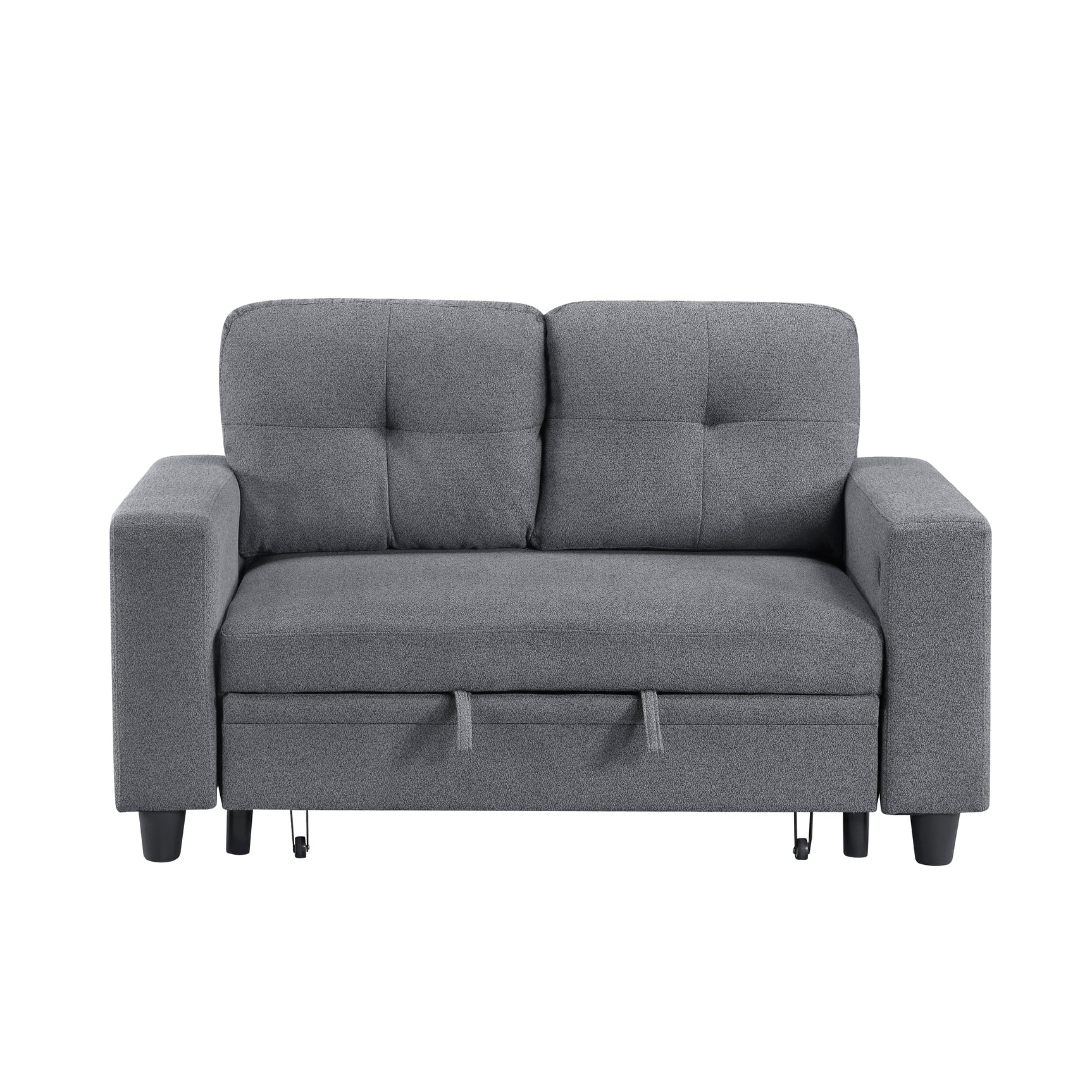 Robinson Gray Pull-Out Loveseat with Storage Shelves and USB Charging Ports - Ornate Home
