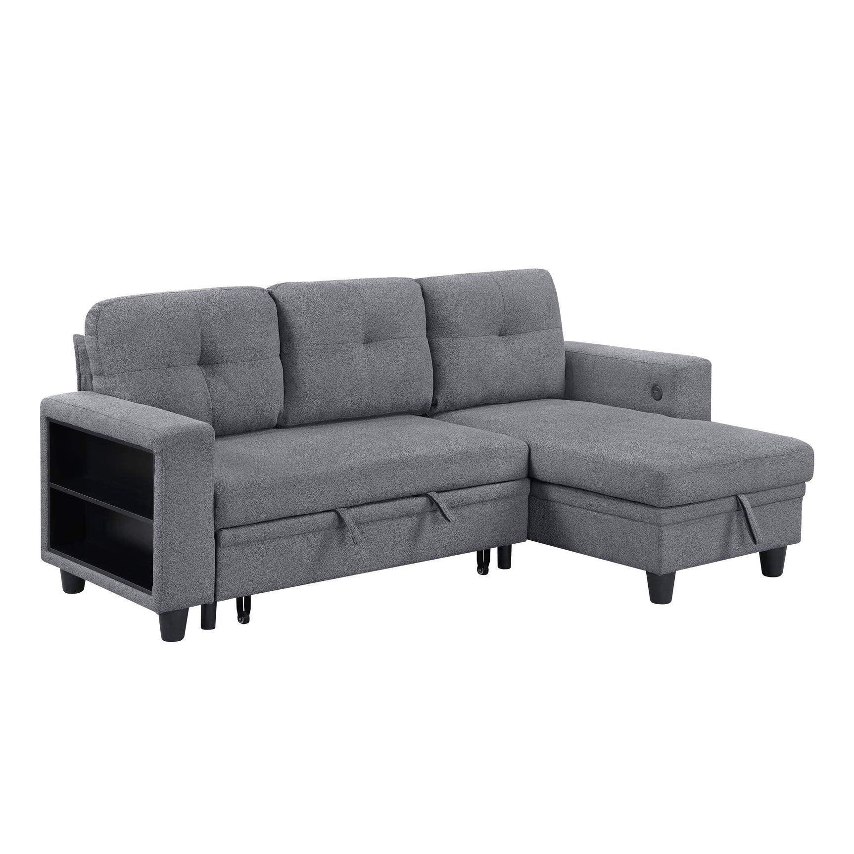 Robinson Gray Sectional with Reversible Chaise and Pull-out Bed - Ornate Home