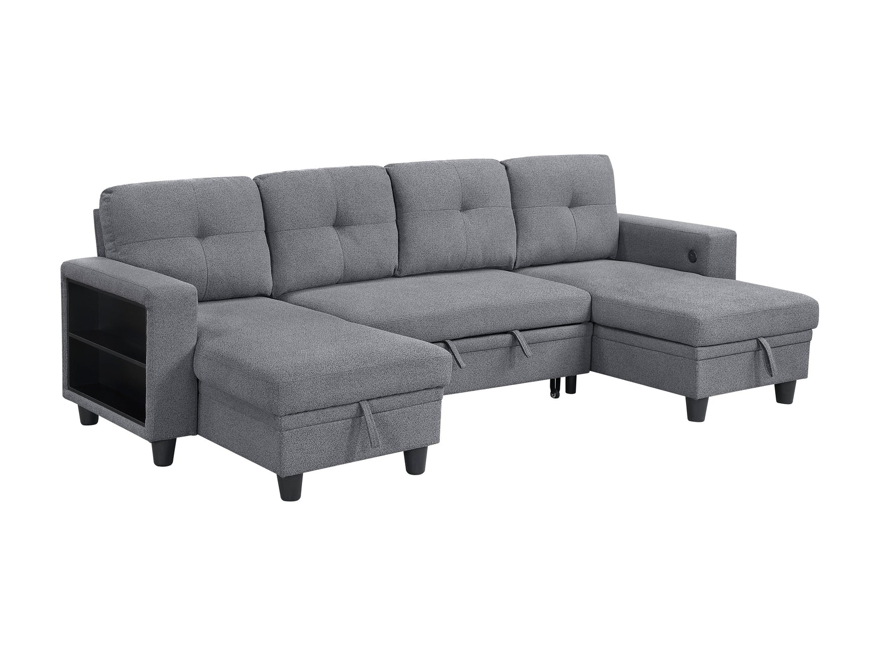Robinson Gray Sectional with Two Chaises and Pull-out Bed - Ornate Home