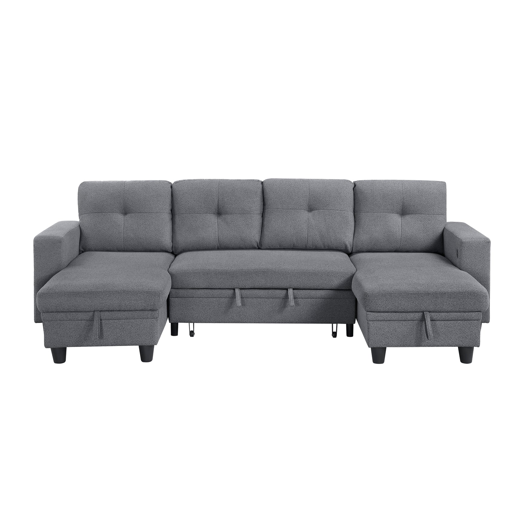Robinson Gray Sectional with Two Chaises and Pull-out Bed - Ornate Home