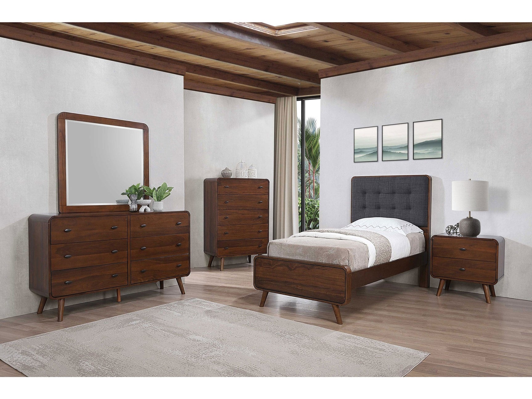 Robyn Dark Walnut 5-piece Twin Bedroom Set - Ornate Home