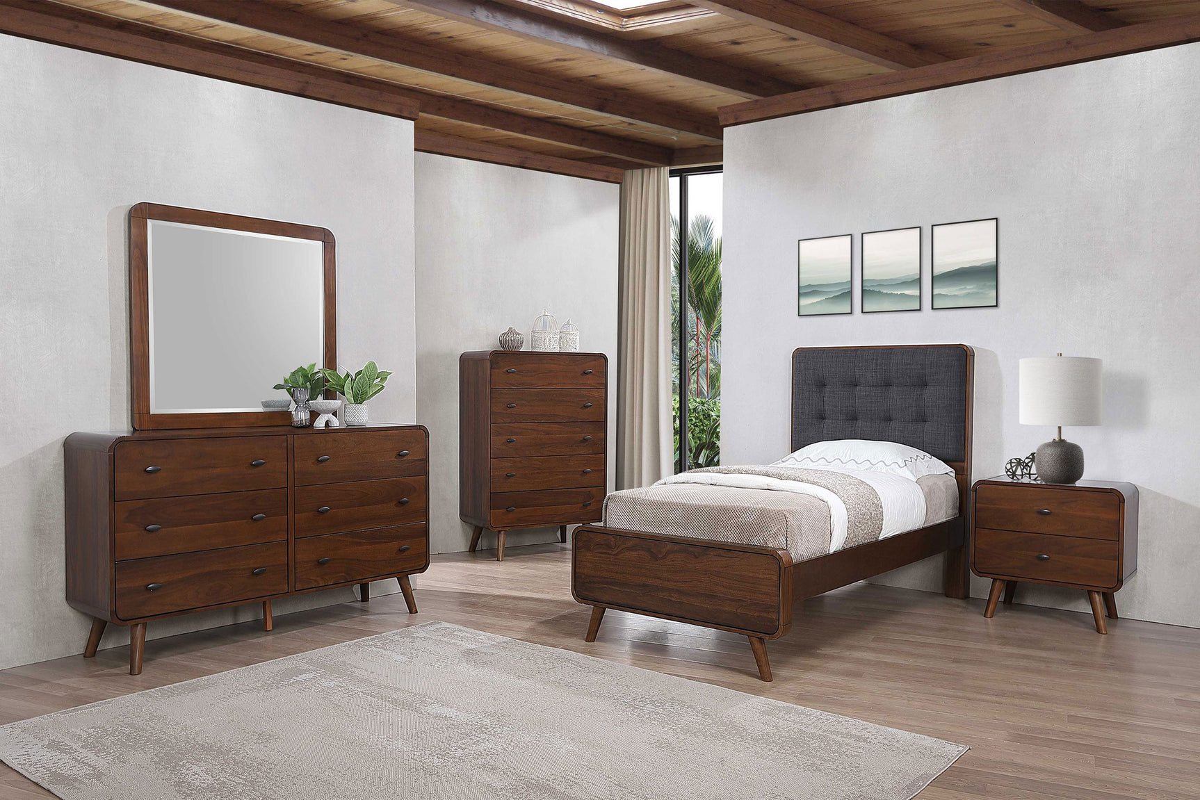 Robyn Dark Walnut Wood Twin Platform Bed - Ornate Home