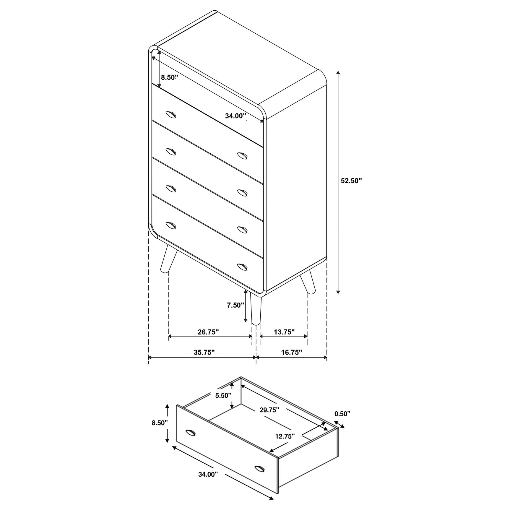 Robyn Light Ash 5-drawer Bedroom Chest of Drawers - Ornate Home