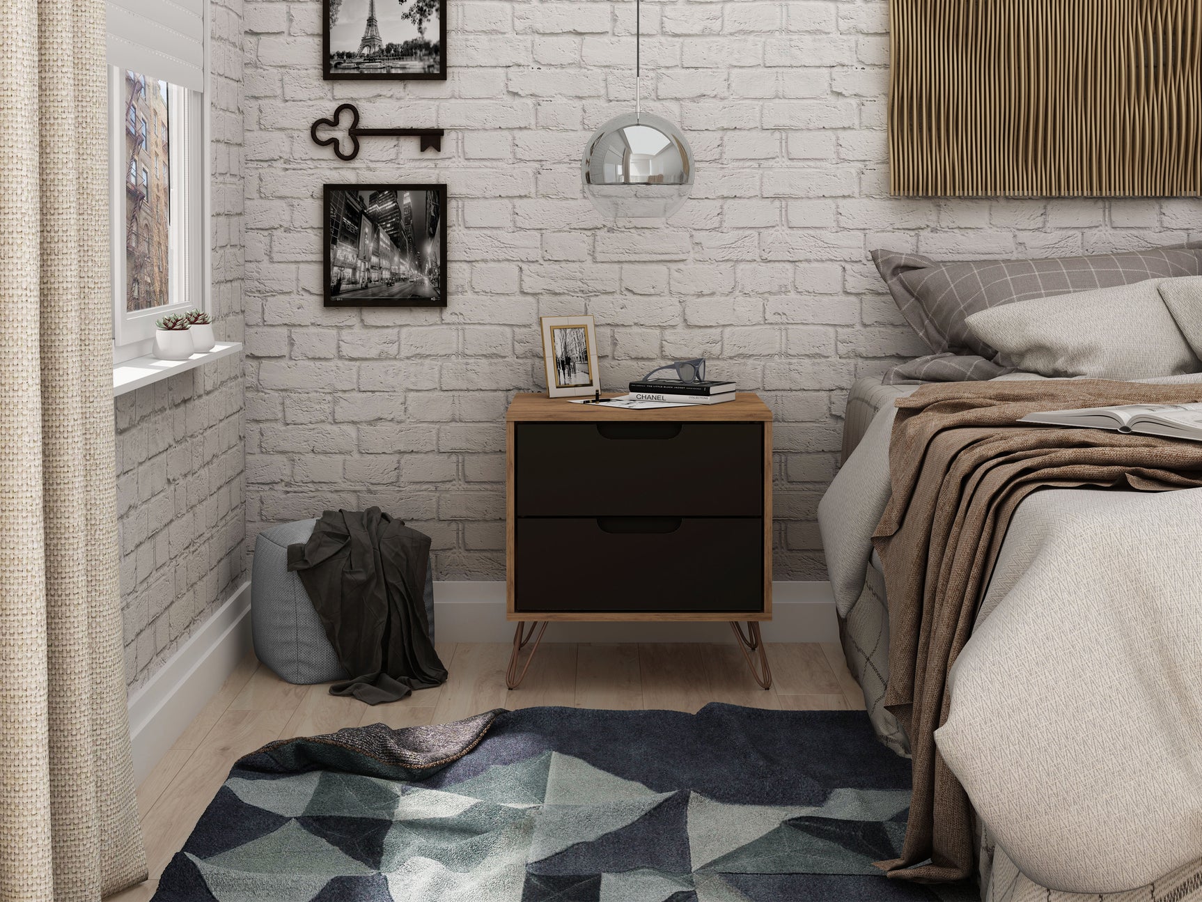 Rockefeller 2.0 Nightstand in Nature and Textured Grey - Ornate Home