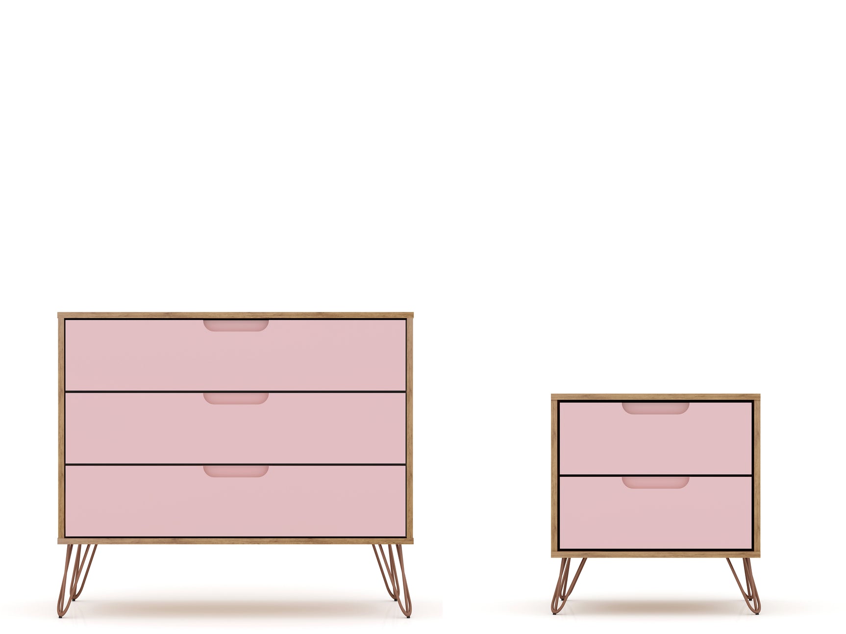 Rockefeller Dresser and Nightstand Set in Nature and Rose Pink - Ornate Home