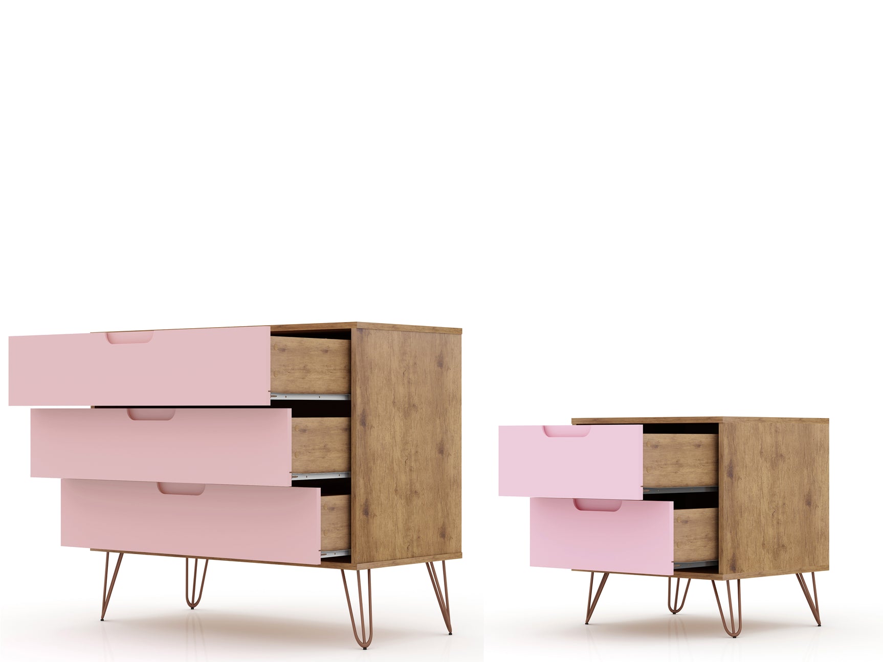 Rockefeller Dresser and Nightstand Set in Nature and Rose Pink - Ornate Home