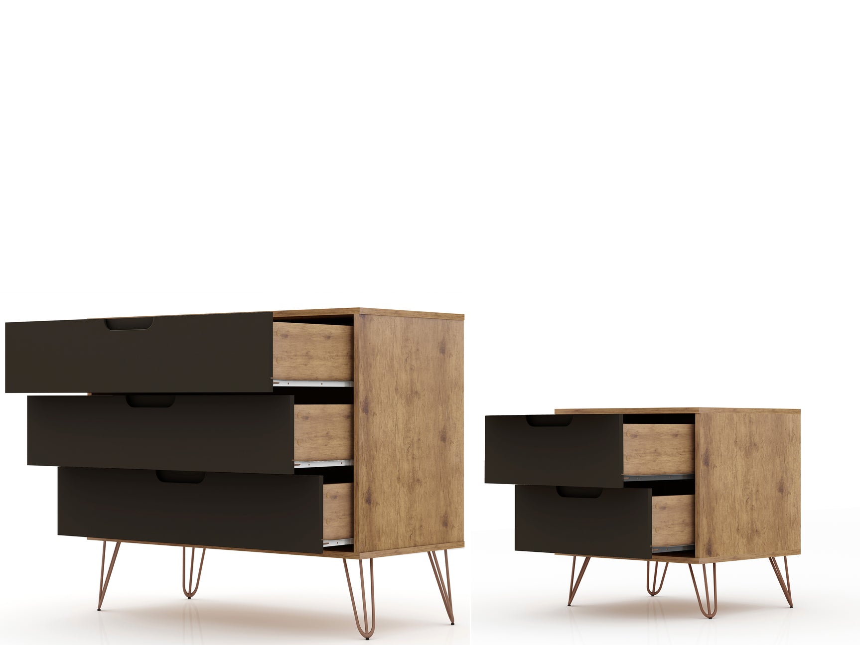 Rockefeller Dresser and Nightstand Set in Nature and Textured Grey - Ornate Home