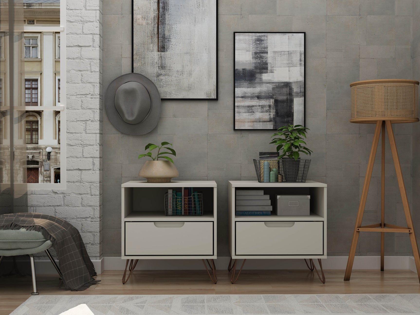 Rockefeller Nightstand 1.0 in Off White (set of 2) - Ornate Home