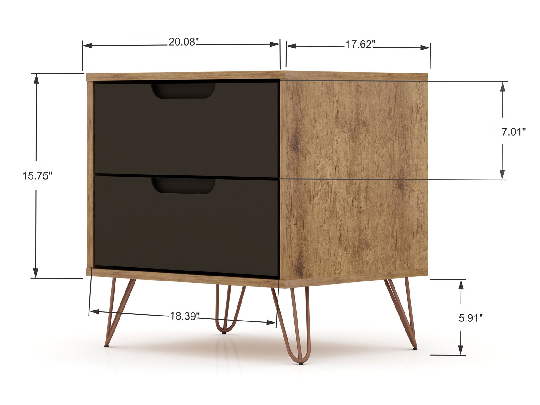 Rockefeller Nightstand 2.0 in Nature and Textured Grey (set of 2) - Ornate Home