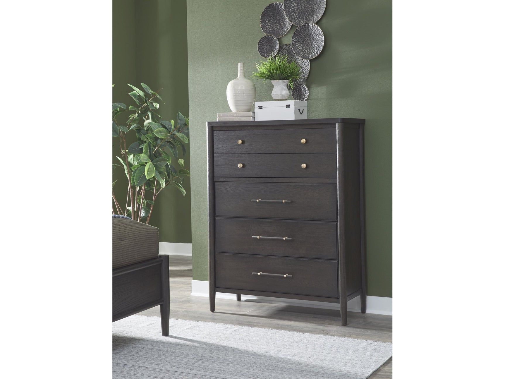 Rockport Five Drawer Oak Wood Chest in Yin - Ornate Home