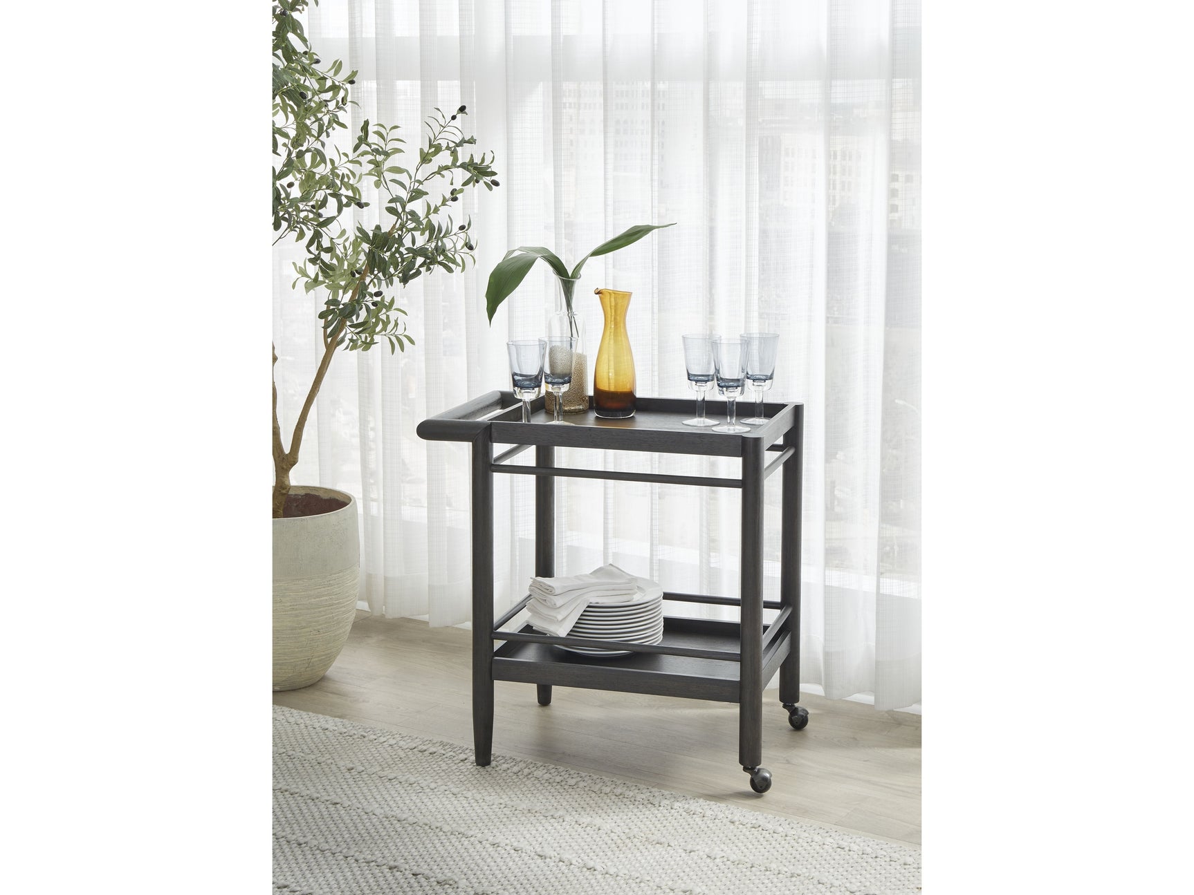 Rockport Yin Two Shelf Rolling Bar Cart - Ornate Home