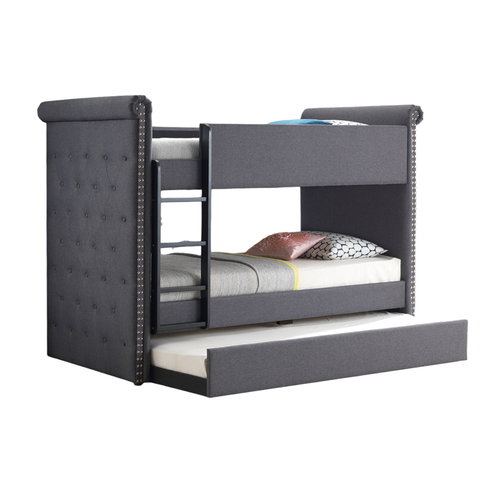 Romana II Gray Fabric Bunk Bed & Trundle (Twin/Twin) - Ornate Home