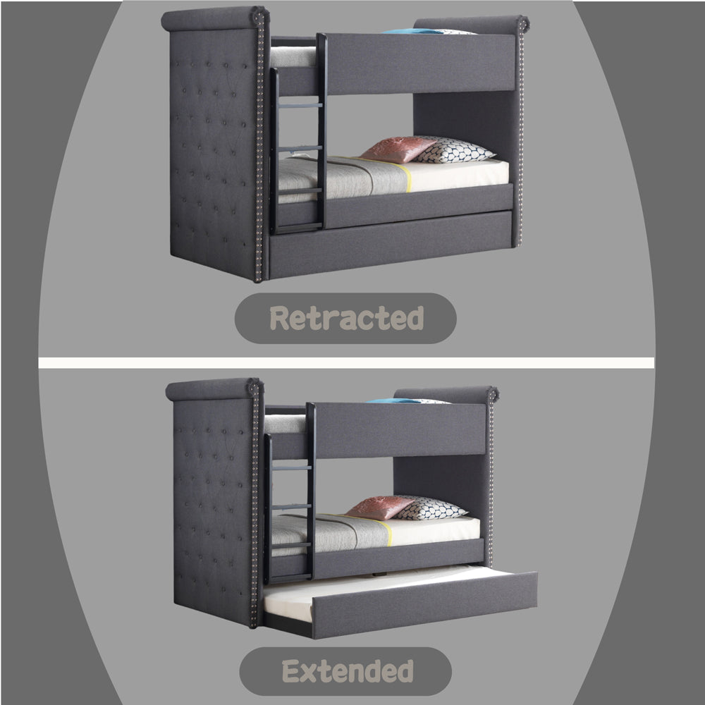 Romana II Gray Fabric Bunk Bed & Trundle (Twin/Twin) - Ornate Home