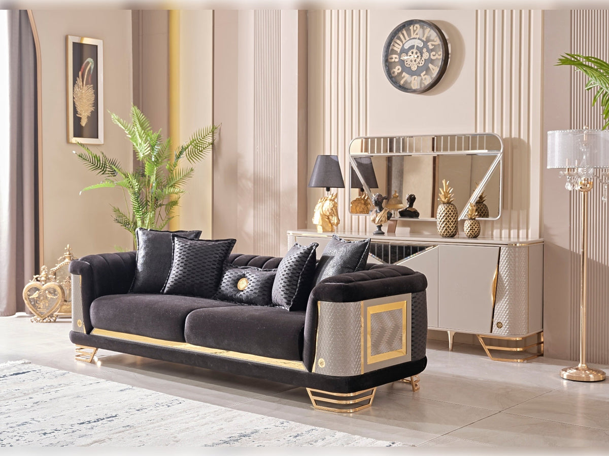 Romans Black 3-pieces (Sofa & Loveseat & Chair) Living Room Set - Ornate Home