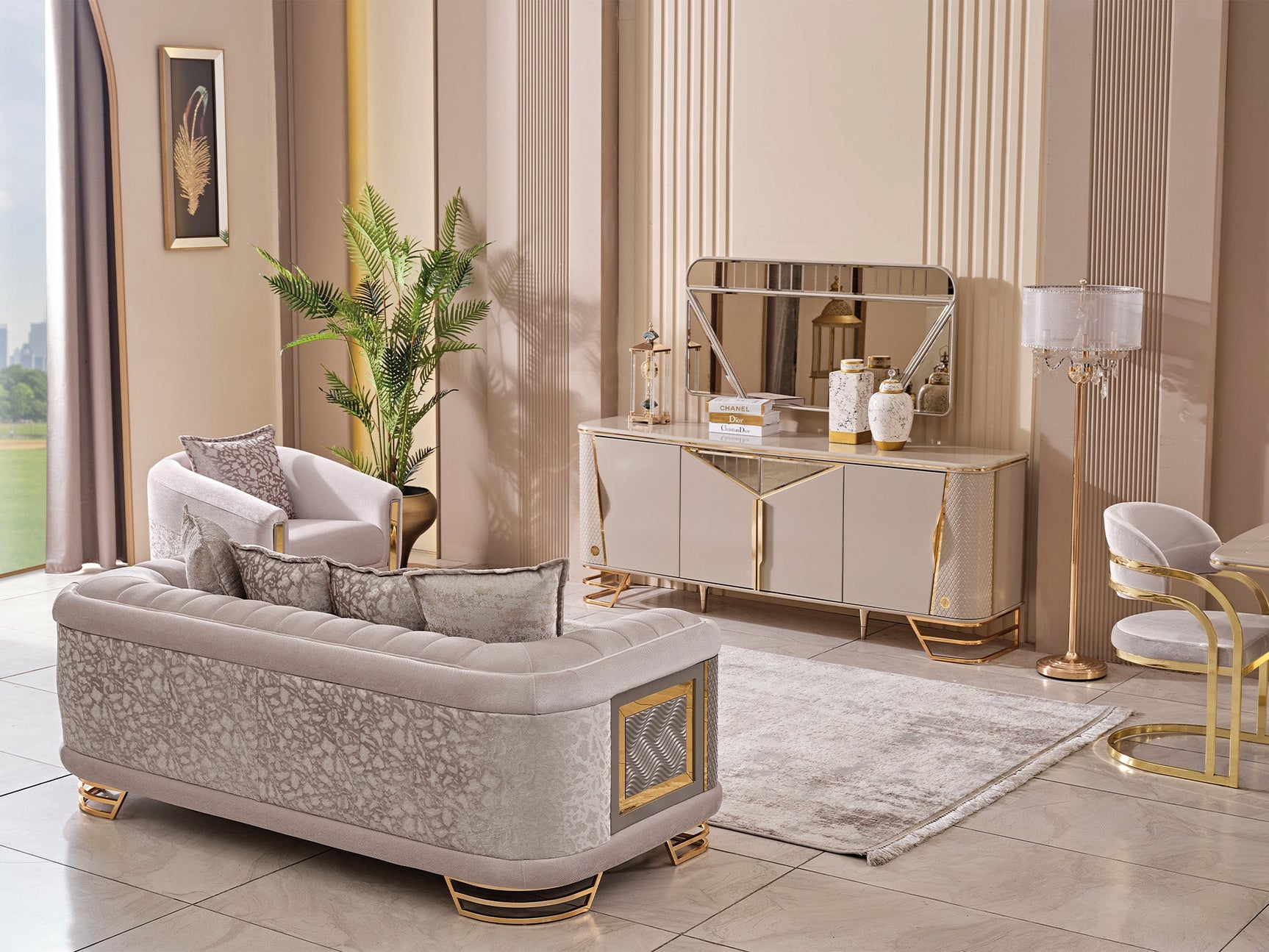 Romans Cream Consol With Mirror
