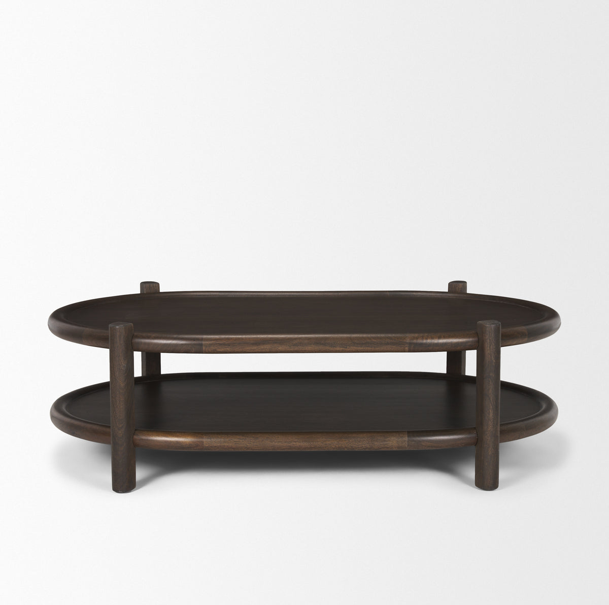 Romi Dark Brown Wood with Bottom Shelf Oval Coffee Table - Ornate Home