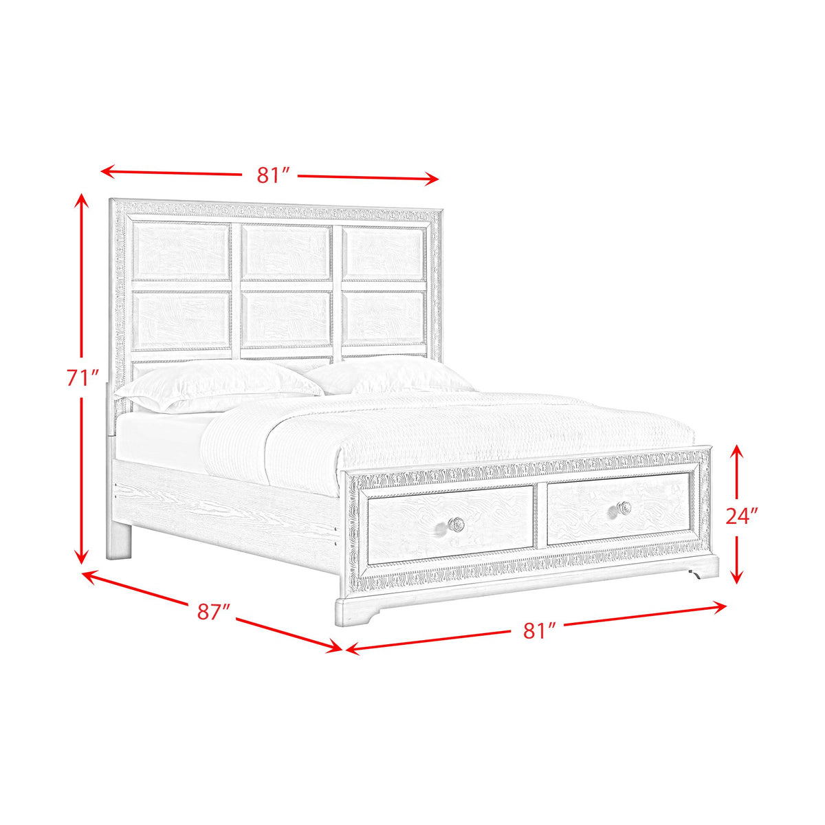 Romilly White 5-Piece King Storage Bedroom Set with 2 Nightstands, Dresser & Chest - Ornate Home
