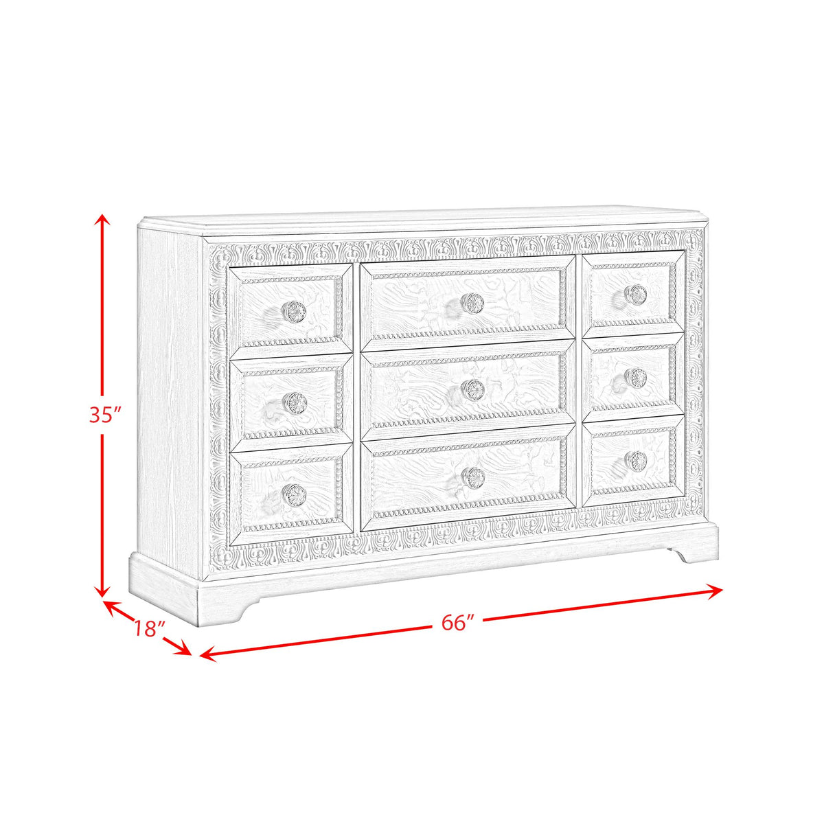 Romilly White 5-Piece Queen Storage Bedroom Set with 2 Nightstands, Dresser & Chest - Ornate Home