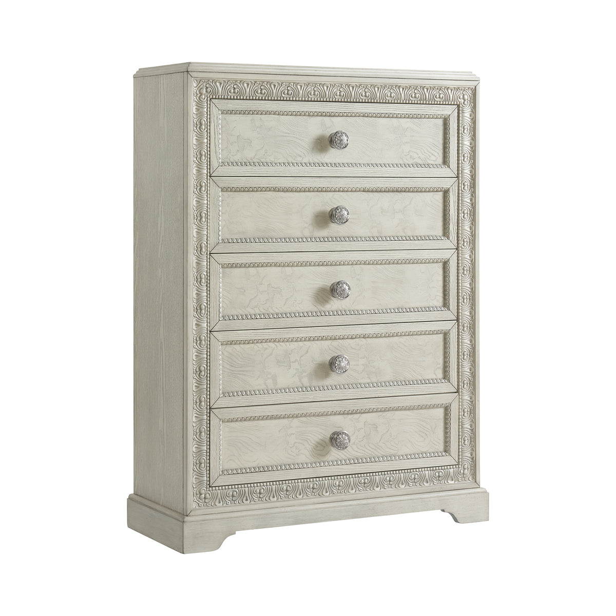 Romilly White 5-Piece Queen Storage Bedroom Set with 2 Nightstands, Dresser & Chest - Ornate Home
