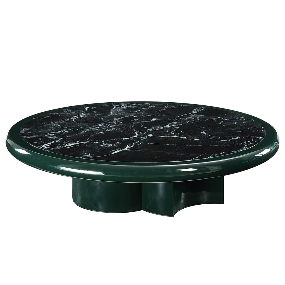 Ronald MarbleTop/Dark Green/Brown High Gloss Coffee Table - Ornate Home